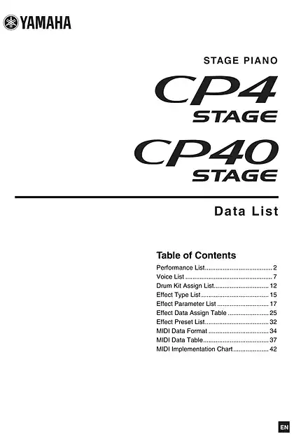 yamaha雅马哈CP4 STAGE _ CP40 STAGE Data List